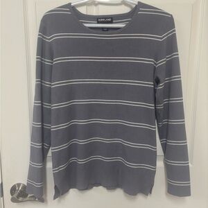 Kirkland Signature Charcoal and White Striped Crewneck Shirt